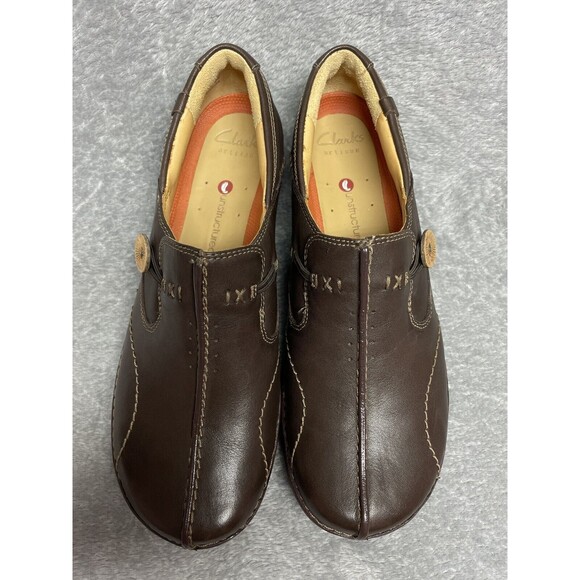 Clarks Un.Loop Women’s Brown Leather Ortholite Slip On Shoes Size 7 M - Picture 14 of 16